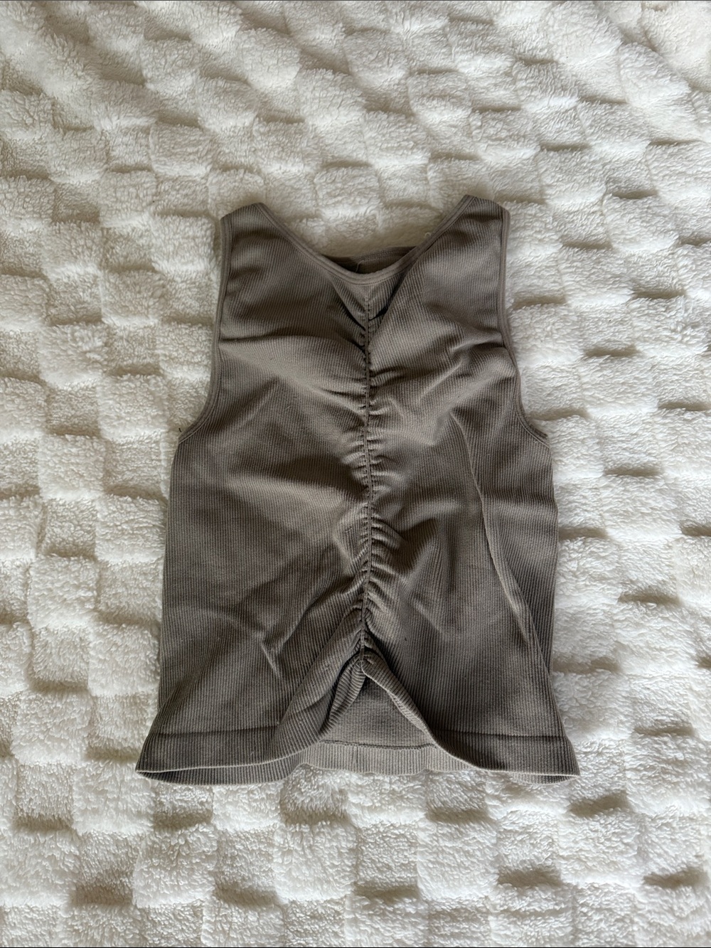 Ruched Front Crop Tank Top — Taupe